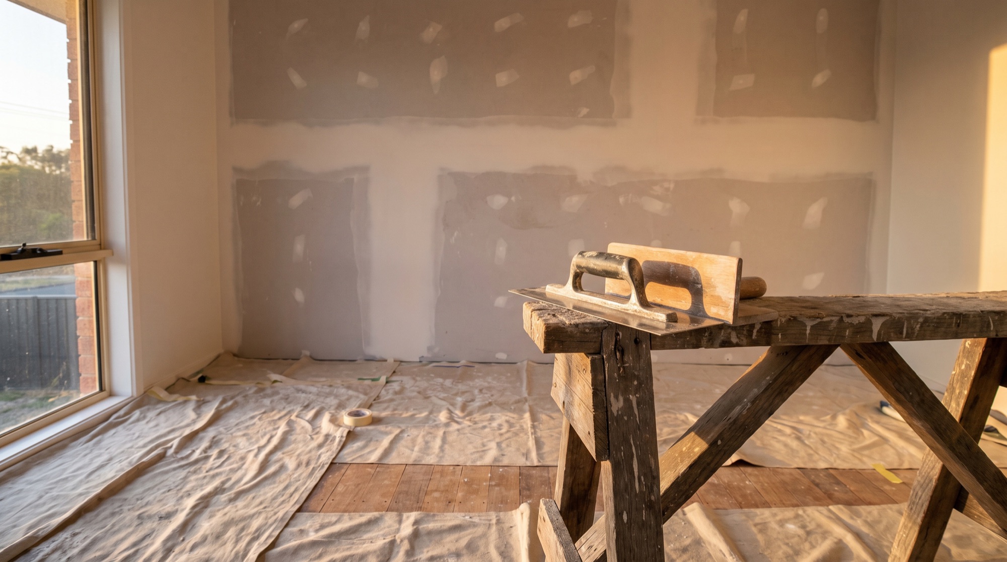 A freshly set interior wall in soft daylight